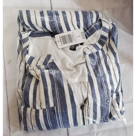 NWT Torrid Blue White Stripe Zip Front Drawstring Shirt Dress Plus Size: 0X (12) - Picture 3 of 3